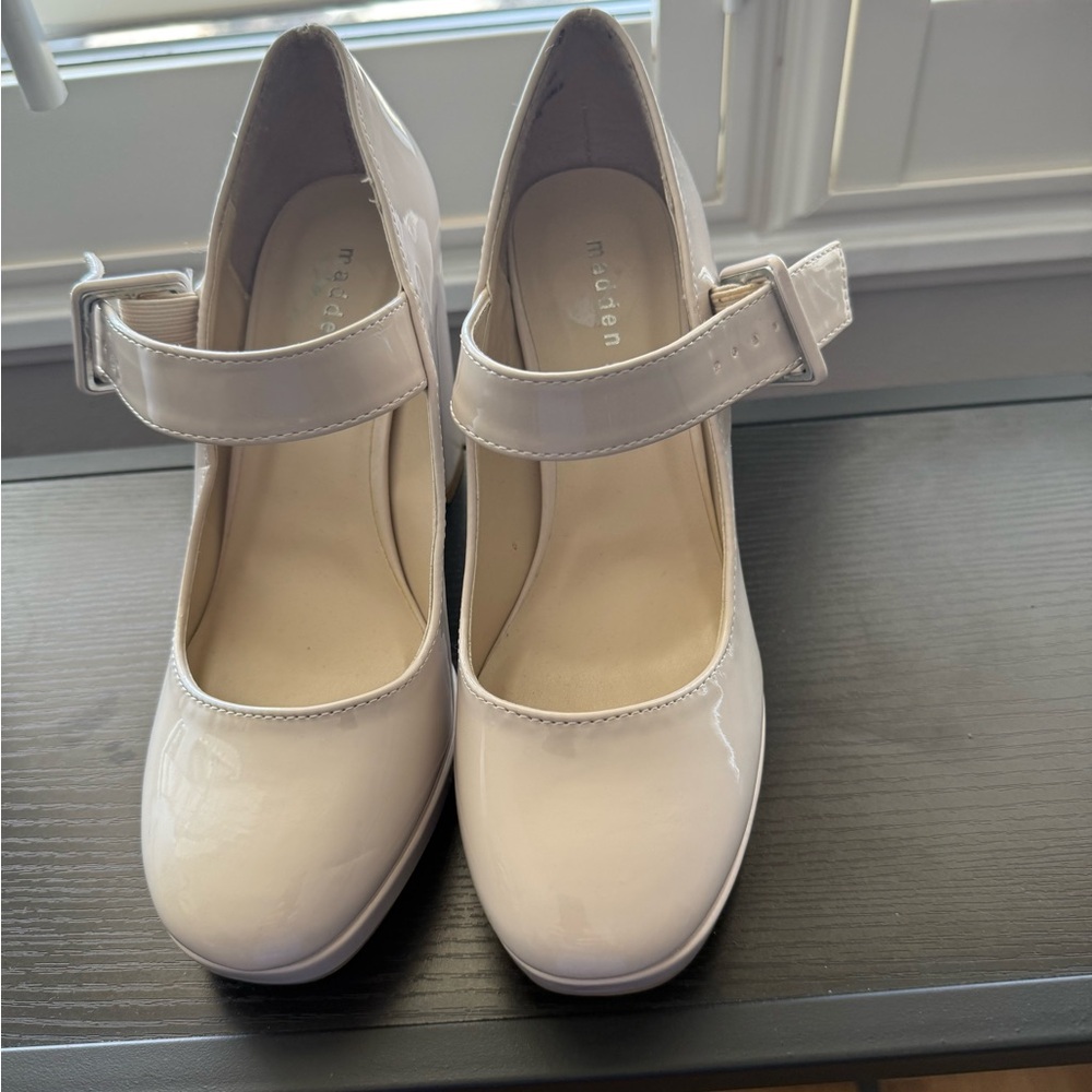 Madden Girl Cream Heels with Classic Mary Jane Design